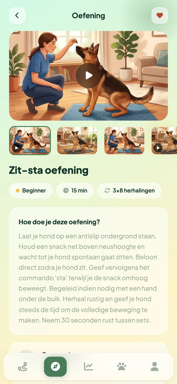 Vet Fysio oefening met video en timer